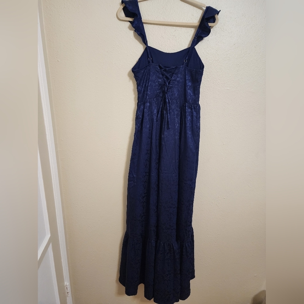 Lulus Arlaith Navy Jacquard Lace-Up Corset Maxi Dress M Wedding Party Prom - Picture 8 of 10